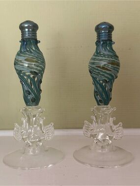 Signed 1999 Gazelle Studio Art Glass Hand-Blown Swirl Salt & Pepper Shakers 5”
